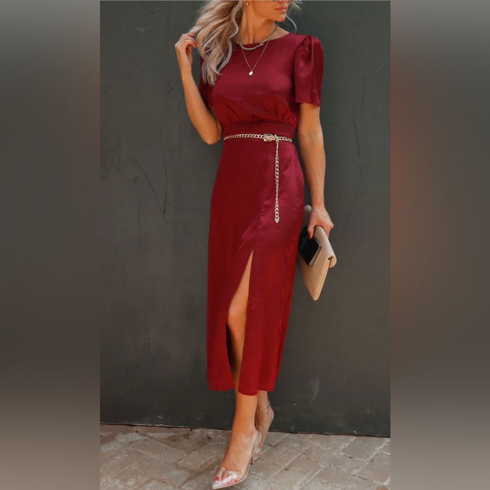 NWT Vici “Anngie” Satin Slit Midi Dress